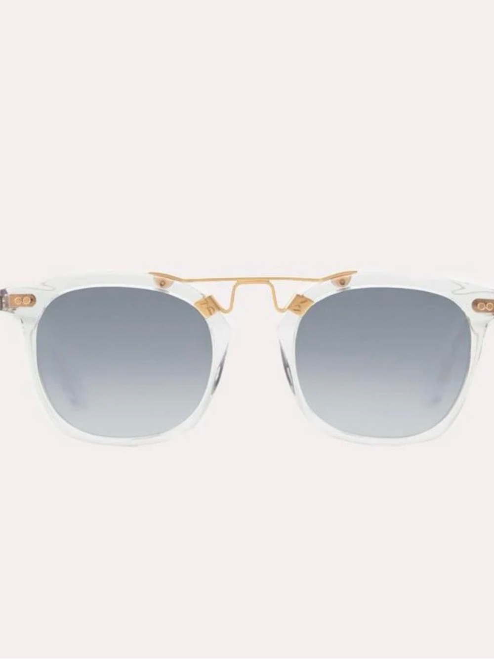 KREWE Clear Frame Sunglasses with Gold Accents and Mirrored Gray Lenses